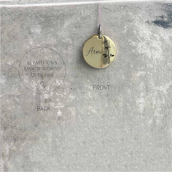 Cats Dogs ID Tags Personalized Engraving Birth Flowers Pattern for Custom Pets Collar Accessories 316L Stainless Steel Medium Round Name Plate