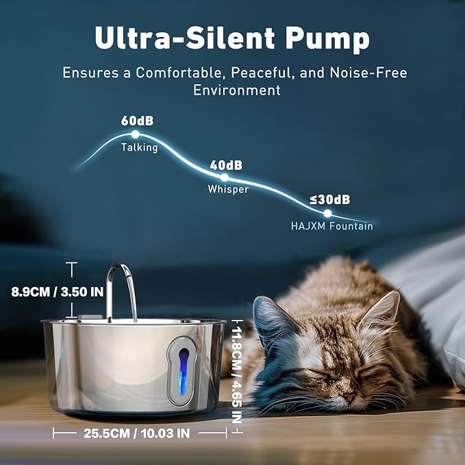 Cat Water Fountain, 4.0L/135oz Automatic Pet Fountain Stainless Steel Large Dog Water Dispenser with Ultra-Quiet Pump & 6 Replacement Filters & for Cats Inside, Dogs, Multiple Pets