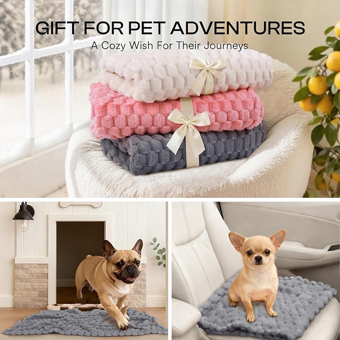 Luciphia Soft 300GSM Fleece Pet Blanket for Small Medium Large Dogs Washable 3D Textured Flannel Cat Puppy Decorative Furniture Protector Throw Durable Grey, XL(57''x40'')
