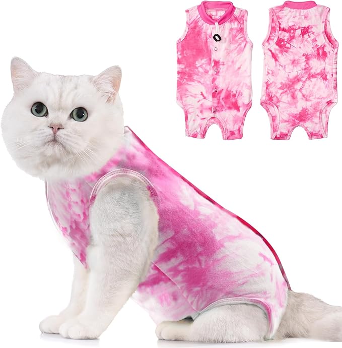 Avont Cat Recovery Suit - Kitten Onesie for Cats After Surgery, Cone of Shame Alternative Surgical Spay Suit for Female Cat, Post-Surgery or Skin Diseases Protection -Tie-dye Pink(M)