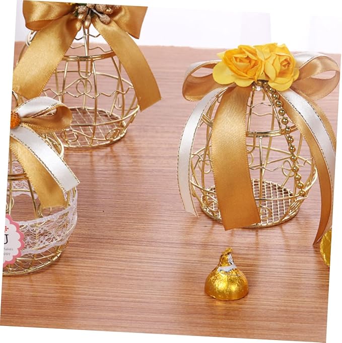 Beaupretty 6pcs Birdcage Shape Tinplate Candy Box Elegant Wedding Favor Containers for Sweets Treats and Decorative Hollow Chocolate Cases Golden Finish