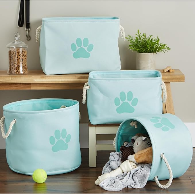 Bone Dry Pet Storage Collection Collapsible Bin, Small Round, Aqua