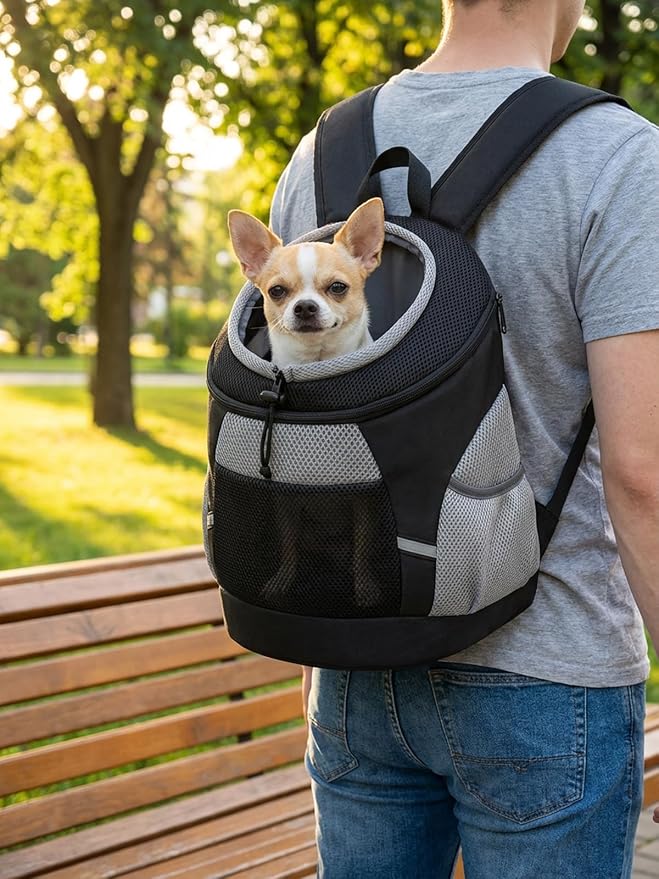SMONT Dog Backpack Carrier Pet Lightweight Dog Carrier Backpack Small Dog Front Backpack Breathable Dog Carriers for Small Dogs with Safety Belt for Outdoor Hiking Travel Use S (2-7 lbs) Black