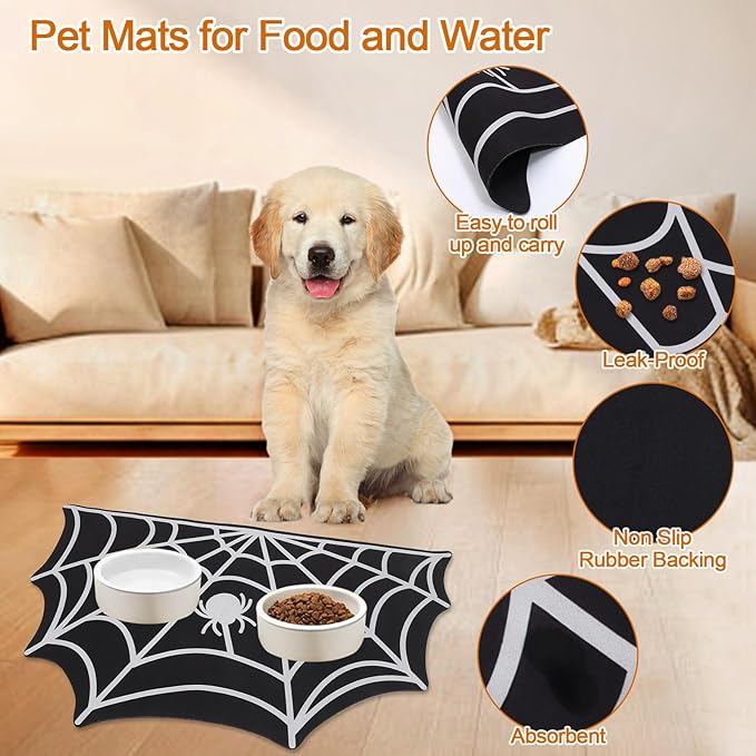 Halloween Pet Mat for Food and Water, Pet Feeding Mat for Dog Cat Bowl Absorbent Anti-Stain Non-Slip Quick Dry Easy Clean Floor Placemat, Pets Accessories Indoor (24 * 35.5 in)