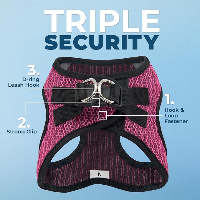 Best Pet Supplies - All Weather Mesh/Plush, Reflective, No Pull Harness for Small, Medium Dogs, Cats - Secure with Hook & Loop Fastener, Buckle, Double D-Rings - Fuchsia (2-Tone), XL