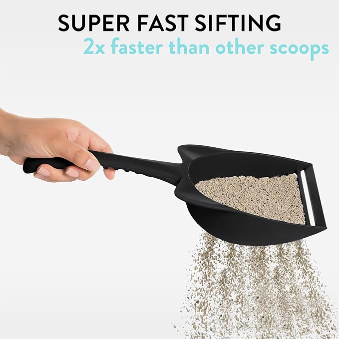CatGuru Cat Litter Scoop, Jumbo Litter Scoop, Litter Scooper with Deep Shovel & Long Handle, Super Fast Sifter, Durable Kitty Litter Scoop, Cat Stuff, Kitten Supplies (Black)