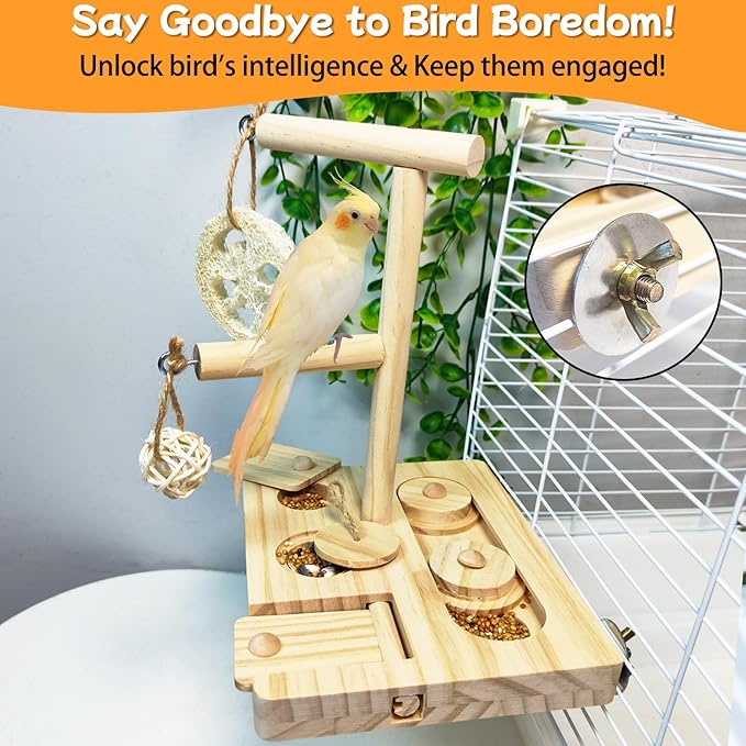 Bird Foraging Toys Parrot Enrichment Puzzle Toy Bird Playground Exploring Platform with Perch Chewing Toy for Small Birds Parakeet Cockatoo Budgie
