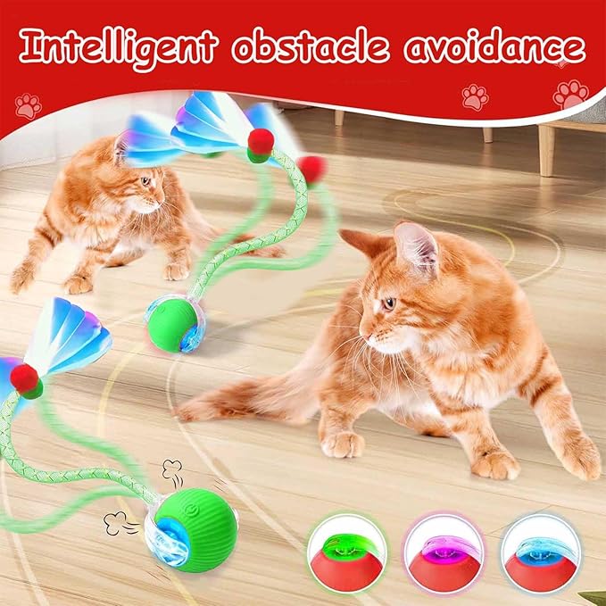 2 PCS Interactive Cat Toy Rolling Ball with Tail Chewie Viral Dog Ball, Smart Automatic Rolling Pet Balls,Automatic Moving Electric Cat Toy