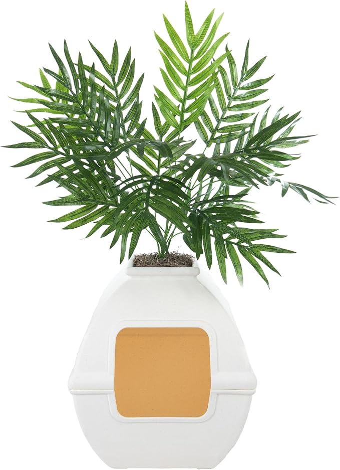 Good Pet Stuff Hidden Litter Box Planter, Decorative Cat Litter Enclosure with Carbon Filter, Artificial Plant, Easy Clean, Indoor Design, Courtyard Square Style, Base Kit, White Birch