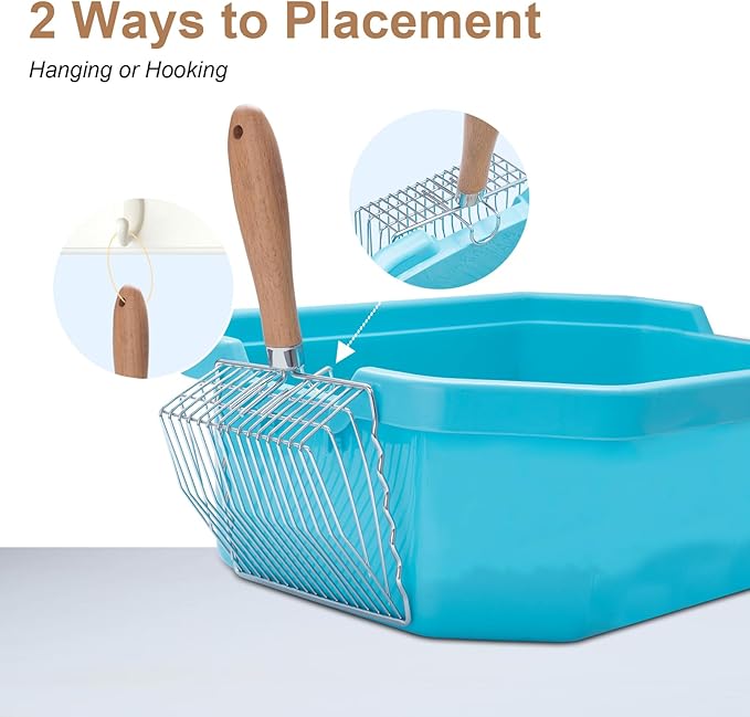 Cat Litter Scoop with Hook and Hole, Stainless Steel for Easy Clean, Premium Kitty Shovel Metal, Sifter Scooper, Durable, Heavy Duty, Not Smelly, for Litter Box (Only Scoop)
