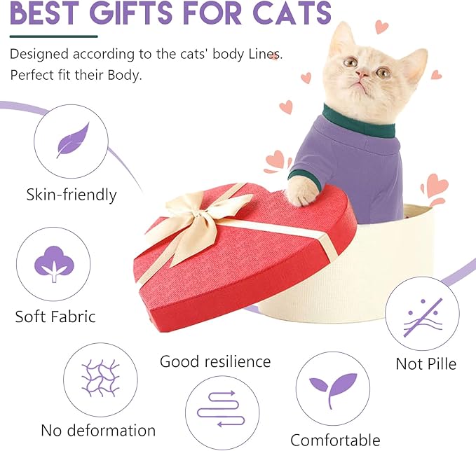 Sticky Cat Clothes Stretchy, Sphynx Hairless Sweater & Pajamas for Cats only, Soft Cat Onesie for Cats After Surgery Female Male & Hair Loss Prevention, Purple XS