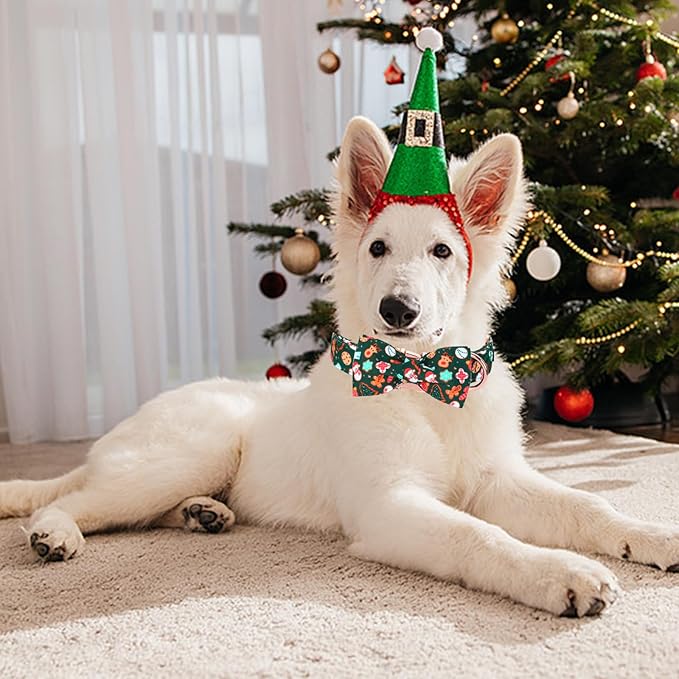 Christmas Dog Collar, Cute Winter Holiday Collars Green Christmas Tree and Snowman Print Metal Buckle Collar Adjustable Sturdy Collars for Medium Girl Boy Dogs