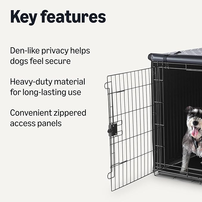 Amazon Basics Dog Cage Cover for 48-inch Wire Crates, Heavy-Duty with Zippered Panels, Recycled Polyester