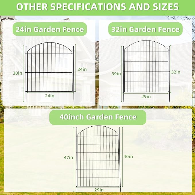 Decorative Garden Fence 40in (H) x 30in (W), 10 Pack No Dig Fence Animal Barrier for Dog with Lock, Arched Flower Bed Edging, Wire Border Panel Fencing for Yard Patio Outdoor Decor
