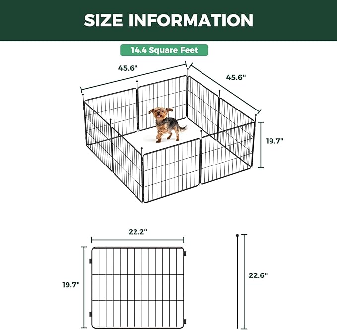 FXW MiniPaws Unleashed Dog Playpen, Expandable & Portable Design for Yard, RV Camping and Indoor Use, for Puppies and Small Dogs, 20-inch 8 Panels