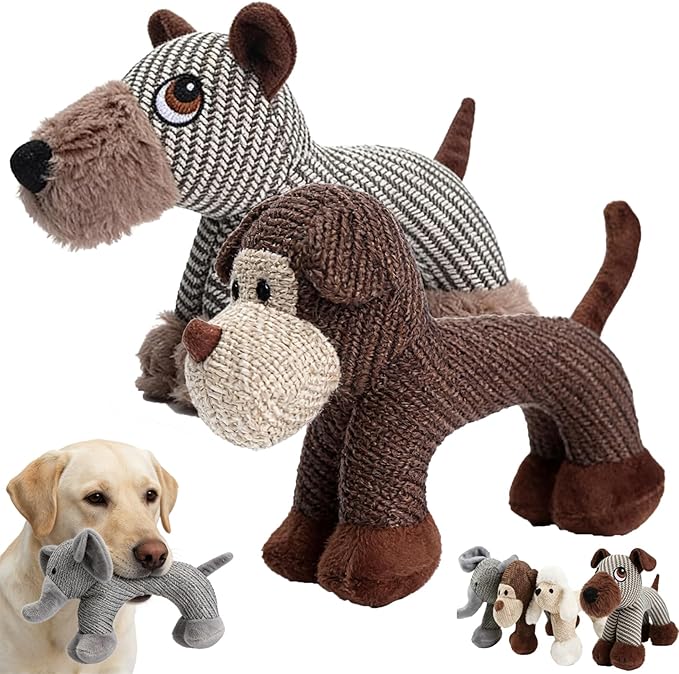 Linen Safari Companions, Squeaky Dog Chew Animals, with Durable Linen Material, Durable and Resistant to Chewing, for Relieve Dog's Boredom (Dog+Monkey)