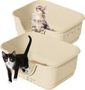 2 Pack Low Entry Small Litter Box for Kittens, Kitty Plastic Litter Boxes, Open Top, Anti-Splash High Sided Litter Tray Pan for Medium Pets, Puppy, Easy to Clean, 15.7"L*11.8"W*6.7"H (Beige)