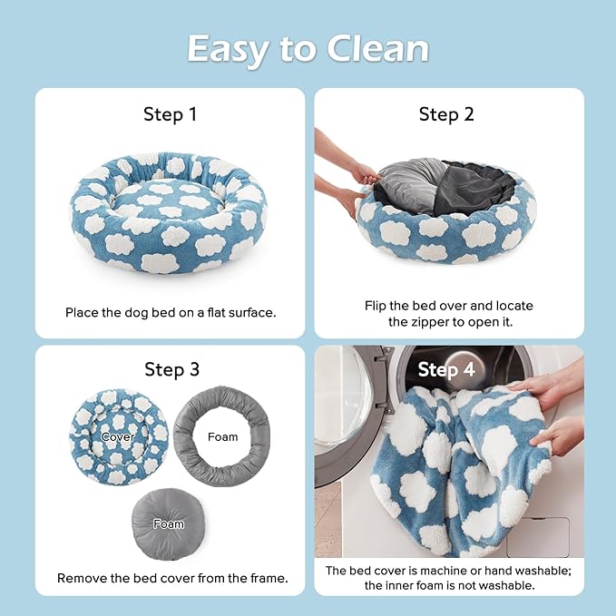 JOEJOY Donut Small Dog Bed, Round Cat Beds for Indoor Cats with Removable Washable Cover, Orthopedic Cute Puppy Kitten Pet Bed with Jacquard Shaggy Plush & Non Skid Bottom, Black