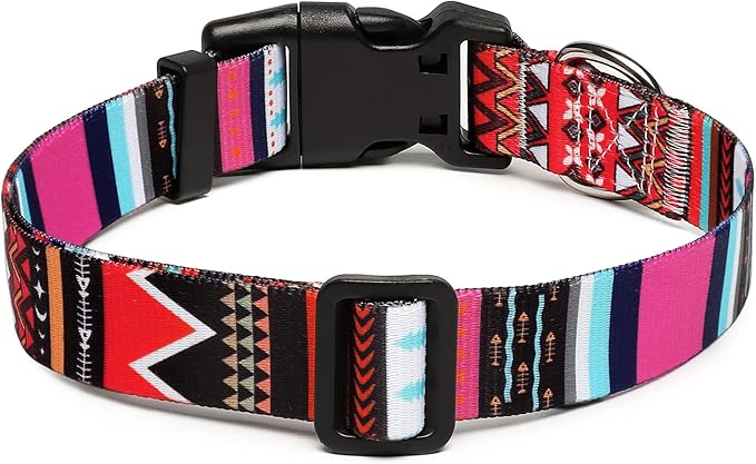 Mercano Adjustable Dog Collar - Special Design Patterns, Soft Nylon Comfortable Durable Pet Collar for Small Medium Large Dogs (M, Tribal Pink)