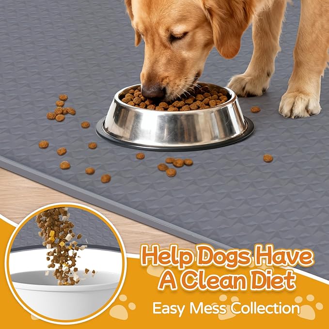 Lanstics Dog Food Mat, 51" x 26" Large Silicone Mat Dog Feeding Mat with Raised Edge Non-Slip Pet Feeding Mat for Food and Water Bowl, Easy to Clean, Floor Protection (Gray)