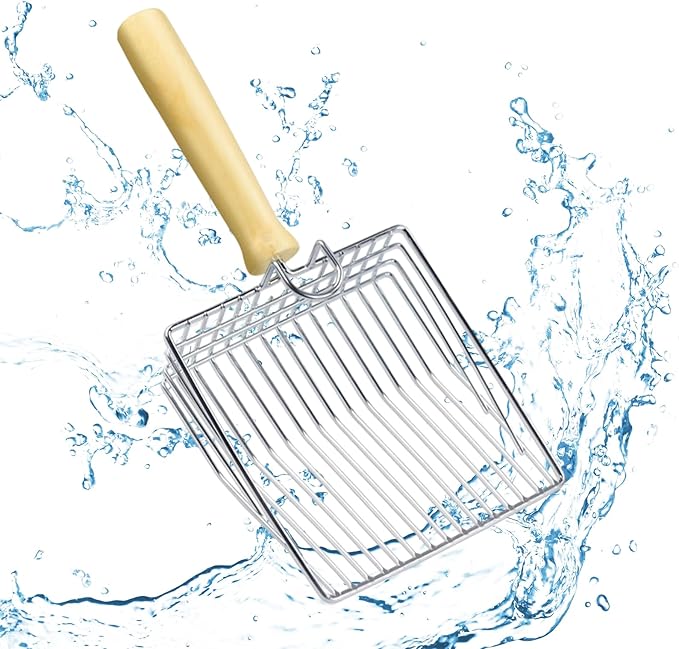 Cat Litter Scoop, Metal Mesh Kitty Litter Scoop, Deep Shovel, Long Handle Scooper for Litters Box(Color:Silver)