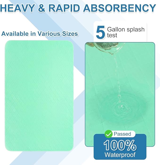 OUTCREATOR® Washable Bed Pads 34" x 36" (Pack of 4), Incontinence Mattress Protector, Anti-Slip Waterproof Underpads for Adults Kids Elderly Pets, Absorbency & Reusable Bedwetting Pads (Solid Green)