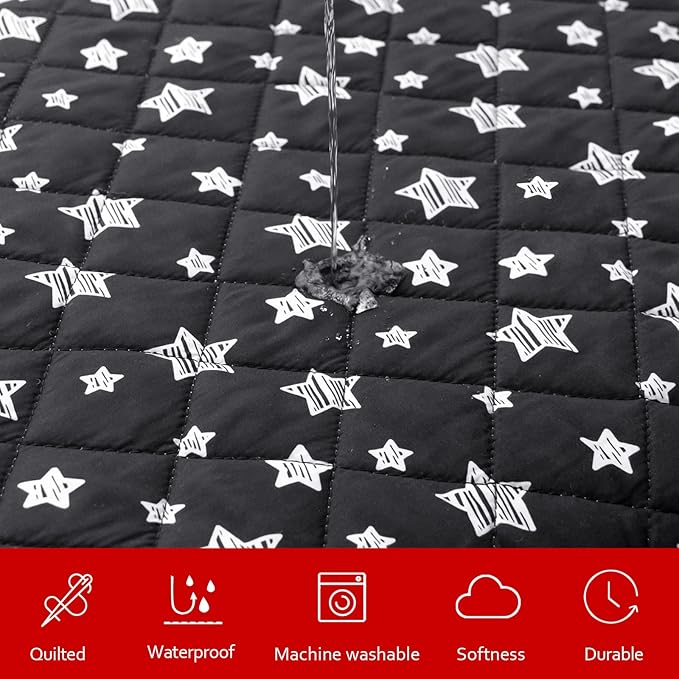Waterproof Dog Bed Covers Replacement Washable Pet Hair Easy to Remove, Noiseless Quilted Puppy Pet Bed Cover Lovely Black Star Print 27x36 Inches, for Dog/Cat, Cover Only