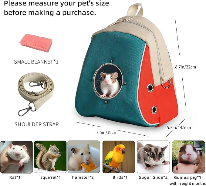Small pet Carrier with Breathable Design Featuring Shoulder Straps and Panoramic Windows, Suitable for Hamsters, Rats, Squirrel, Sugar Gliders, Birds(Color Blocking)