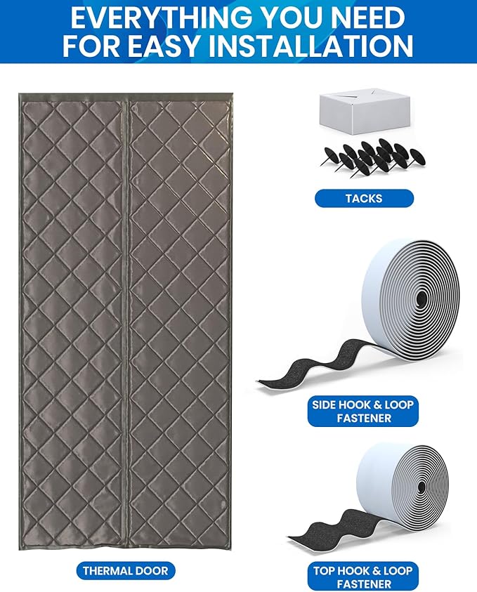 Flux Phenom Thermal Insulated Door Cover - Easy Install - Temperature Protection Barrier, Keeps Warm Air in, 50 Magnets for Secure Gap Free Closure, Magnetic Door Curtain for Winter - 40"x82"