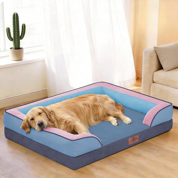 Comfort Expression Orthopedic Dog Bed for Extra Large Dogs 42x30 Inch, Waterproof Egg Crate Foam XL Pet Bed with Removable Bolsters, Dog Couch with Washable Cover & Non-Slip Bottom, Enchanted Cove