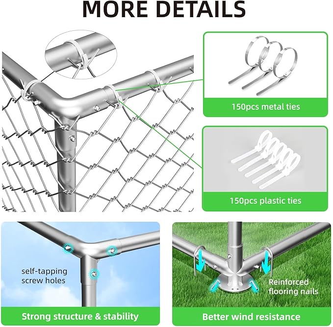 10x10 FT Outdoor Dog Kennel Outside with Metal Large Dog Gate, Outdoor Dog Pens with Roof, Heavy Duty Dog Kennel for Backyard Farm Use (124x124x87IN)