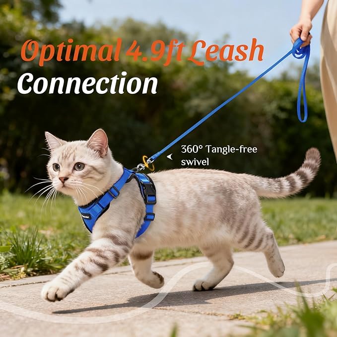 Dooradar Cat Harness and Leash Set, Escape Proof Safe Adjustable Kitten Vest Harnesses for Walking, Easy Control Soft Breathable Mesh Jacket with Reflective Strips for Cats, Blue, XS