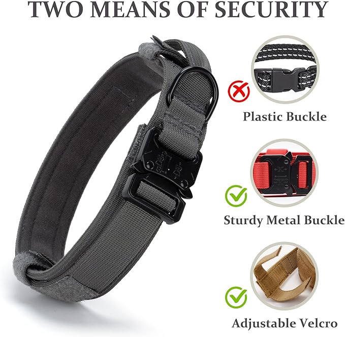 Tactical Dog Collar, Adjustable Military Training Nylon Dog Collar with Control Handle and Heavy Quick-Release Metal Buckle for Small Medium Large Dogs, Grey S
