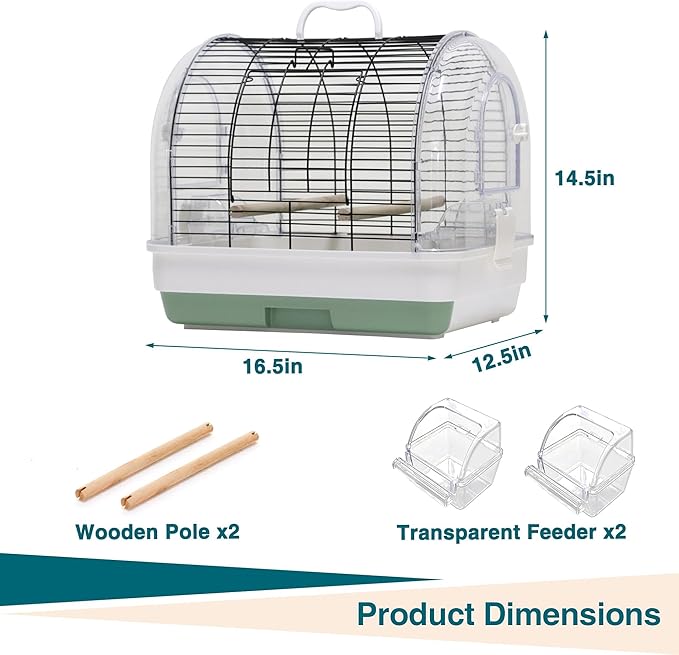 GarveeHome Portable Bird Cage Carrier, Small Bird Cage with Perches, Food Bowls and Tray, Bird Carrier for Parakeets, Canaries, Lovebirds, Small Quaker, Cockatiels, Budgie, Green Cheek