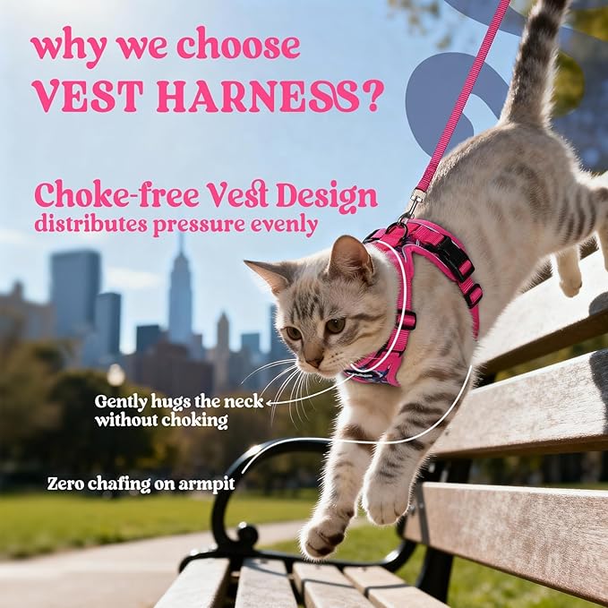 rabbitgoo Cat Harness and Leash for Walking, Escape Proof Soft Adjustable Vest Harnesses for Cats, Easy Control Breathable Reflective Strips Jacket, Coconut Fuchsia,XS