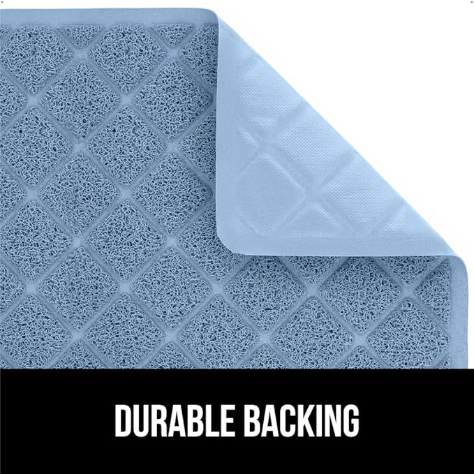 GORILLA GRIP Cat Litter Box Mat, 35x23, Water Resistant, US Designed Kitty Litter Trapping Mats, Easy to Clean, Scatter Control, Less Mess and Clean Floors, Kitten Supplies for Indoor Cats, Light Blue