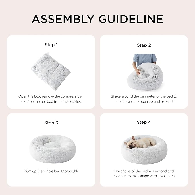 Bedsure Calming Dog Bed for Extra Large Dogs - Donut Washable Large Pet Bed, 45 inches Anti-Slip Round Fluffy Plush Faux Fur Dog Bed, Fits up to 120 lbs Pets, Frost Grey
