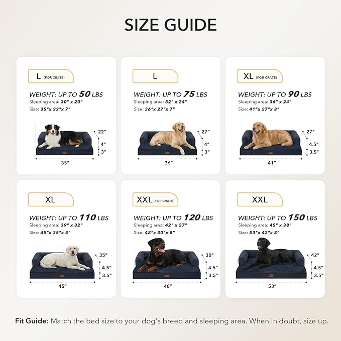 Orthopedic Dog Beds for Extra Large Dogs, Waterproof Egg Crate Foam XL Dog Bed with Sides 41x27Inch, Washable Big Dogs Couch Beds with Removable Cover and Nonskid Bottom, Navy Blue