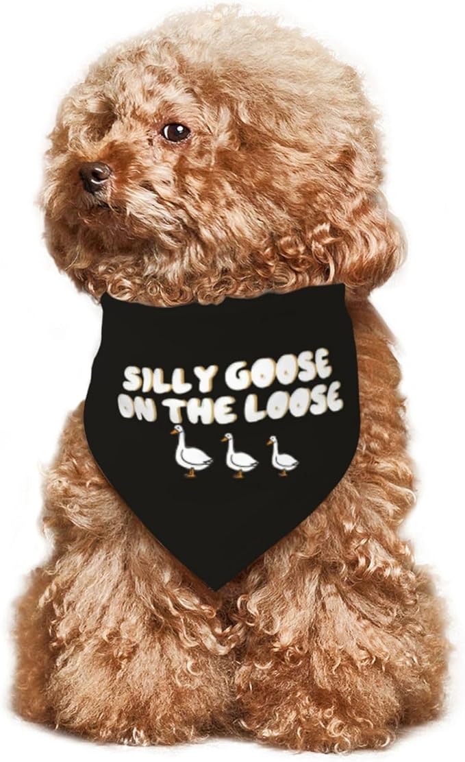 Silly Goose on The Loose Triangle Dog Bandana,Summer Bandana Funny Triangle Dogs Scarf Handkerchief Soft Adjustable Puppy Bandanas (Black)