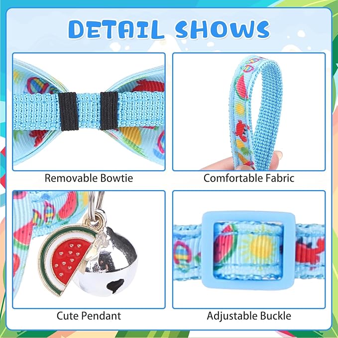 KOOLTAIL Breakaway Cat Collars for Boy Cats with Bow Tie and Bell, 3 Pack Fancy Ocean Theme Kitten Collars with Cute Charm Pendant & Safety Buckle, Adjustable Soft Collars for Boys Girls Kitty