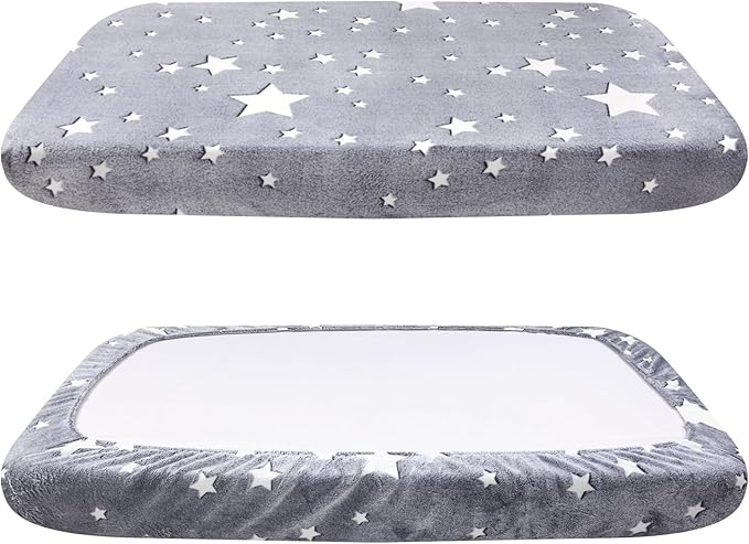 Flannel Waterproof Dog Bed Covers Replacement Washable, Elastic Edged Dog Bed Sheet with Glow in the Dark Star Design for Large & Medium Pet Beds, Cover Only (Gray, 52.0"L x 28.0"W x 5.0"Th)