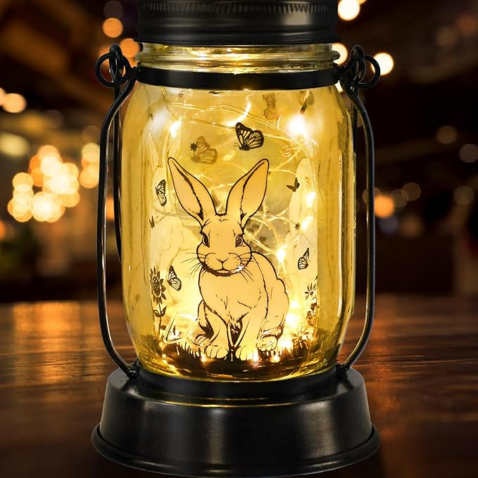 kyoryuger Bunny Gifts for Women/Men Bunny Lovers Solar Lantern Mom Birthday, Mothers Day, Animal Solar Lantern Garden Decoration Lights Outside for Yard, Patio,Backyard,Porch, Torches