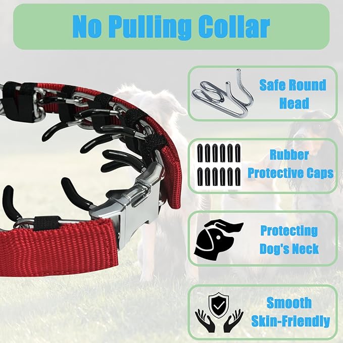 Prong Training Collar for Dogs, Rotating Ring Welding, Adjustable Dog Training Pinch Collar with Quick Release Buckle, for Small Medium Large Dogs