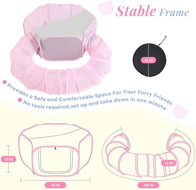 Outdoor Cat Enclosure, Portable Catio Playground for Cat, Outside Pet Enclosure with Mesh Tent, Circle Cat Playpen Tunnel for Indoor Cats & Small Animal, with Storage Bag