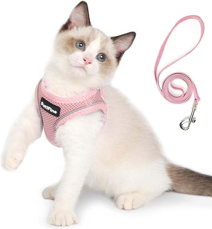 PetiFine Extra Small Step in Dog Harness and Leash Set, Cat Harness and Leash Escape Proof, All Weather Mesh Reflective, Step-in Air Vest Harnesses for Puppy(XXXS, Pink)