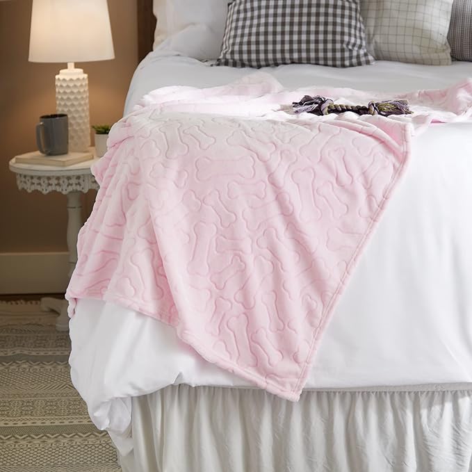 Bone Dry Embossed Bone Print Pet Blanket, Pink, 36x48"