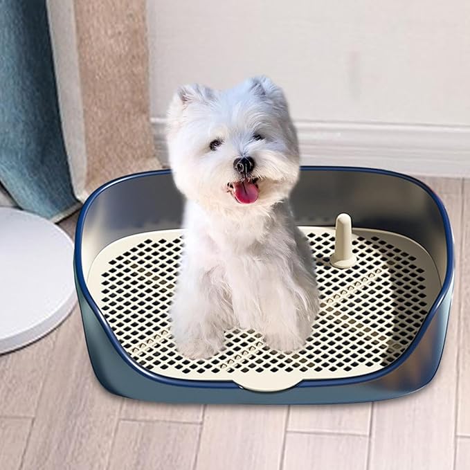 Dog Tray with Wall for Cats and Dogs, Elevated Pet Feeding Station, Wall-Mounted Pet Bowl Tray with Barrier, Multi-Level Pet Food Dispenser for Clean Feeding- Blue L