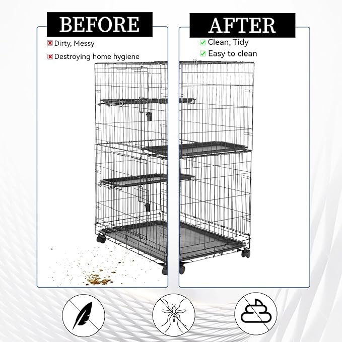 2PCS Adjustable Bird Cage Cover, Bird Cage Seed Catcher, Large Birdcage Cover, Airy Nylon Guard Net for Parrot Parakeet Macaw Round Square Cages (Black, White)
