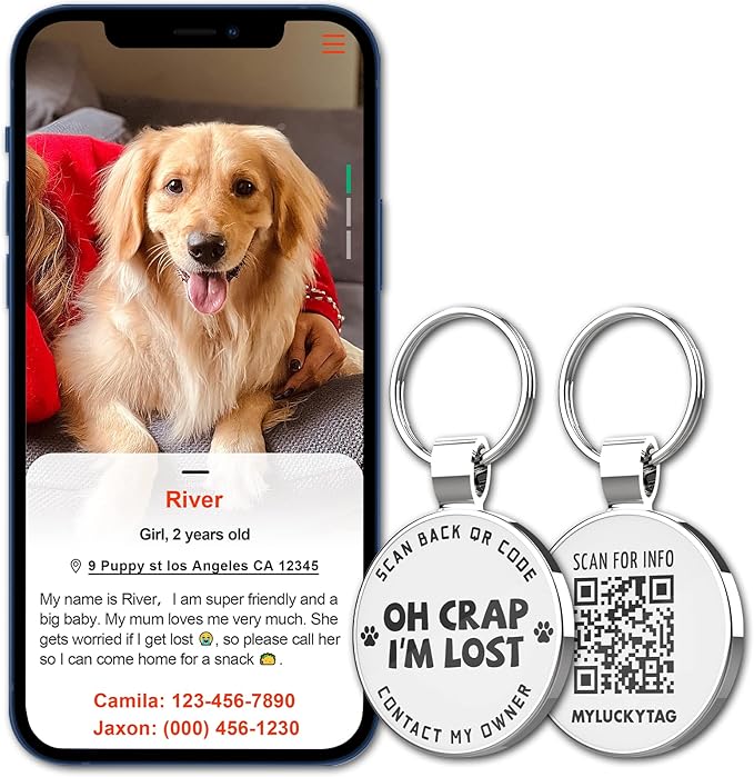 MYLUCKYTAG QR Code Pet ID | Personalized Dog & Cat Collar Tag | Online Profile with Instant Scanned Location Alert Email