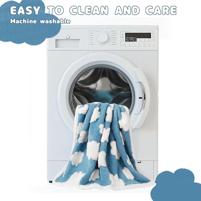 Luciphia Waterproof Pet Blanket for Medium Large Dogs Washable Fluffy Thick Jacquard Shag Fleece Warm Sherpa 3D Textured Flower Print for Cats Puppy Couch Protection (Blue Cloud,57x40 inches)